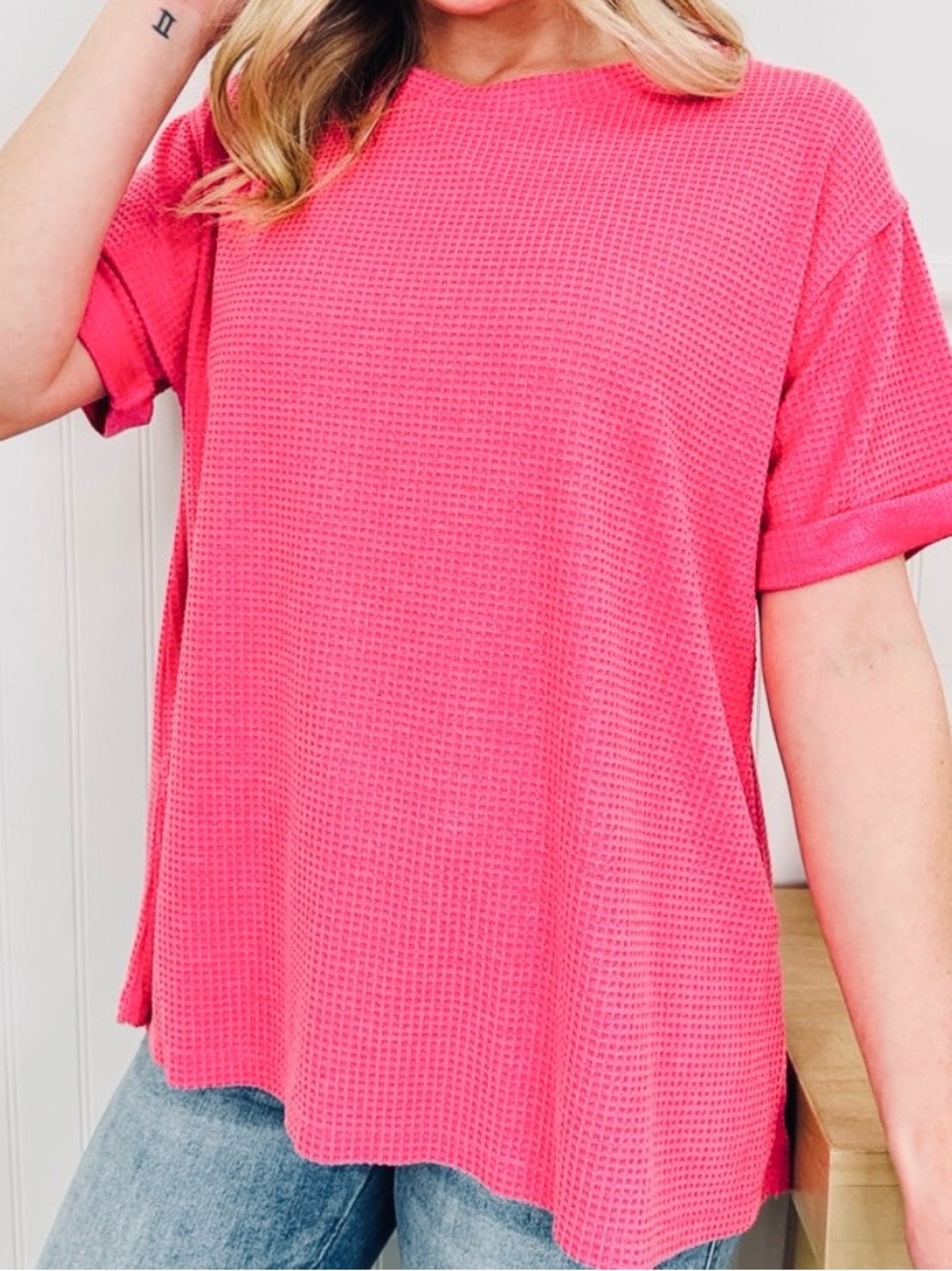 Woman’s Crew Neck T Shirt By Andree By Unit, Pink, Size M